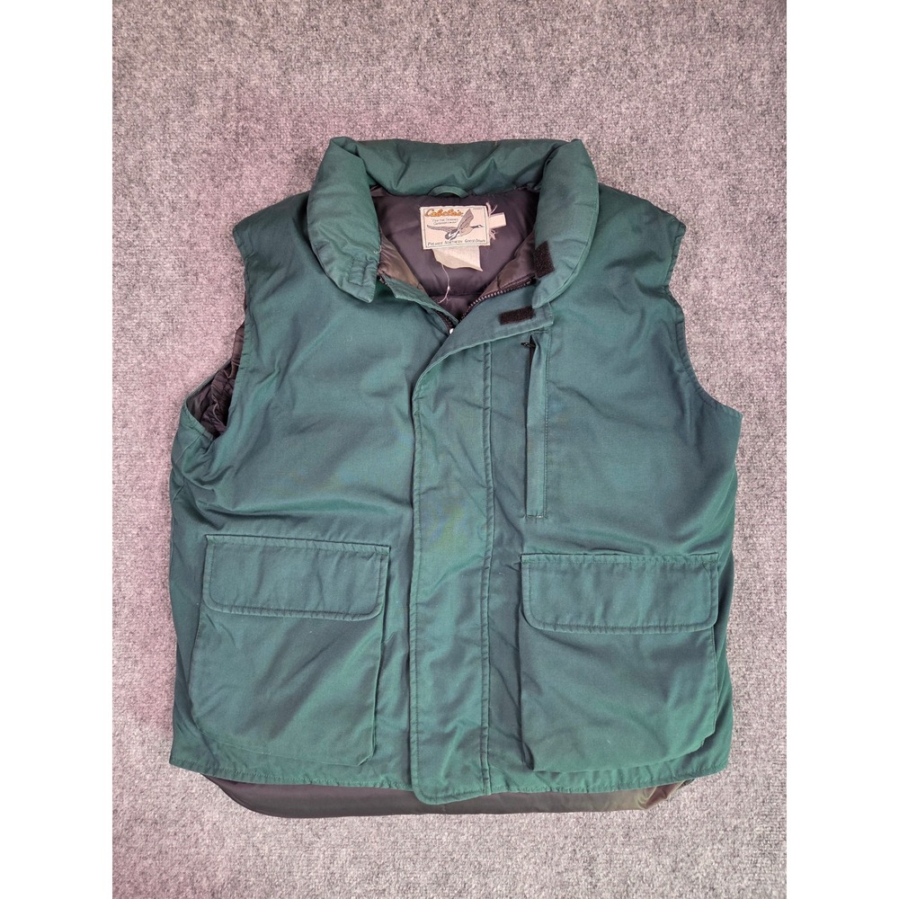 Vintage Cabela's Goose Down Puffer Vest Mens Large Green Insulated Outdoor
